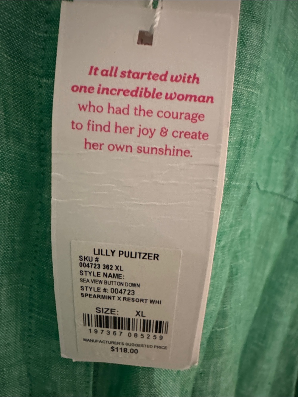 Lilly Pulitzer Green Linen Button-Down Shirt NWT - Picture 4 of 5